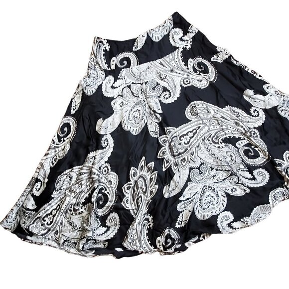 Neiman Marcus Exclusive 100% Silk Womens‎ Black Paisley Flowy Skirt Size M - Picture 9 of 12